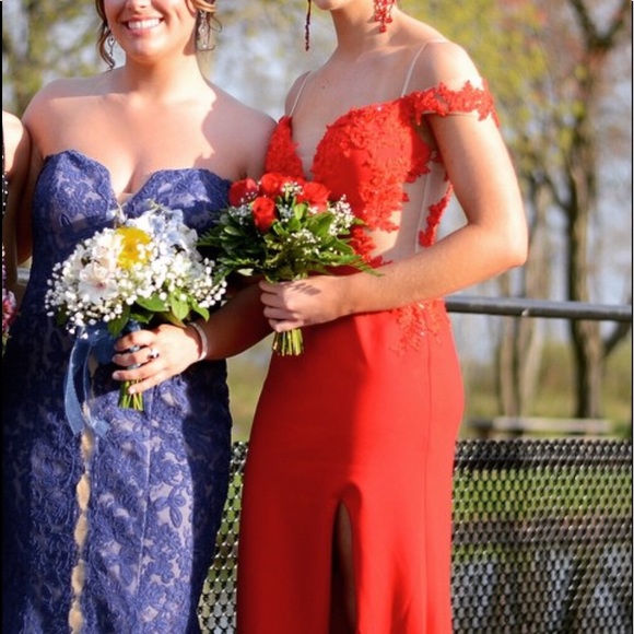 Red Lace Prom Dress - Picture 3 of 6